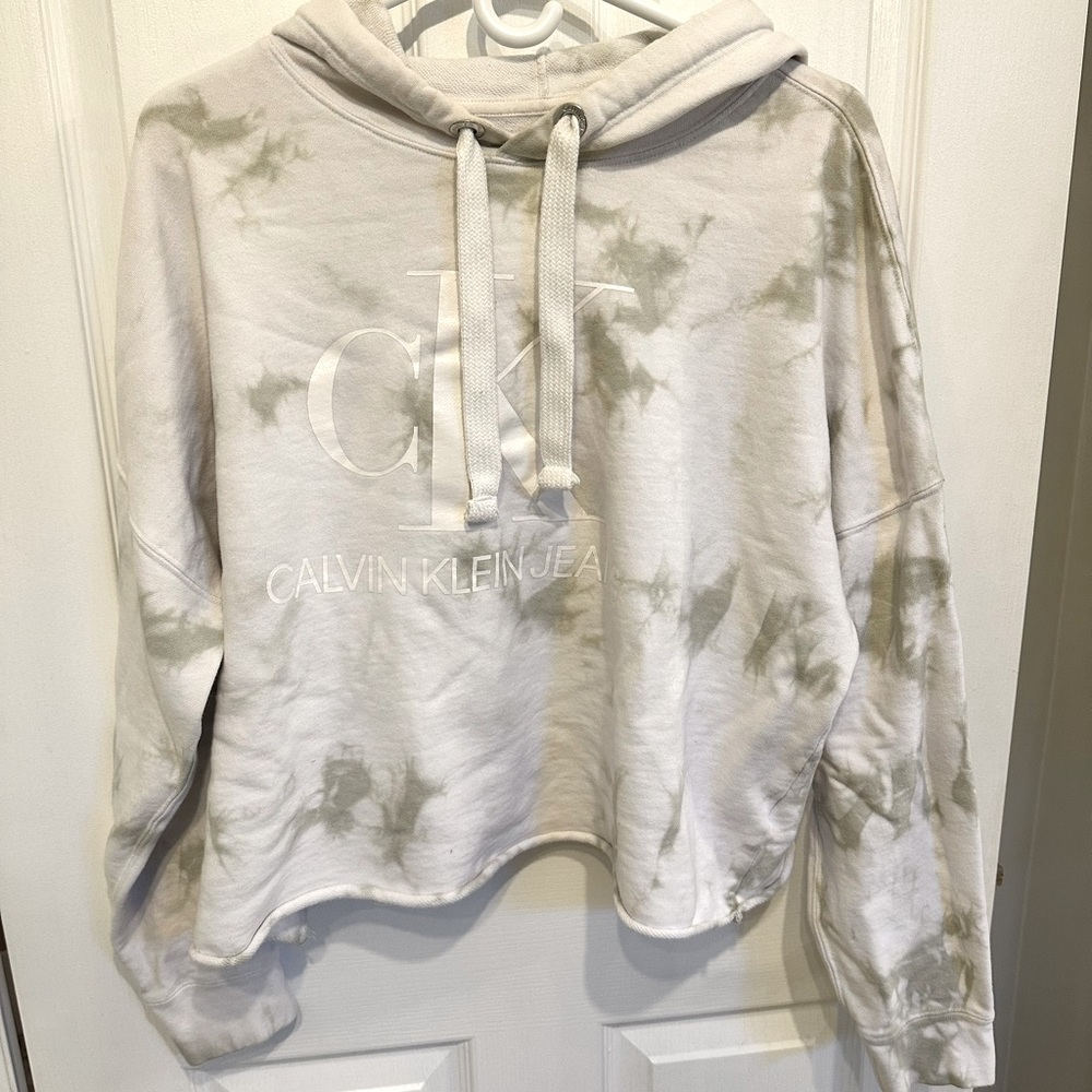 White & Green Marble Longer Cropped Plus Size Calvin Klein Sweater
